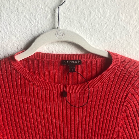 Ribbed salmon orange red 3/4 sleeve sweater blouse - Picture 7 of 7